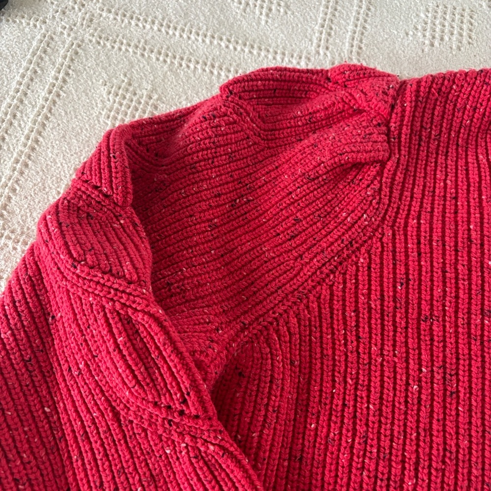 Talbots Speckled Red Cable Knit Puff Sleeve Cardigan Sweater‎ Size 2X - Picture 4 of 11